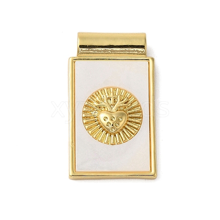 Rack Plating Brass Pave Natural Shell Rectangle Pendants KK-P279-02A-G-1