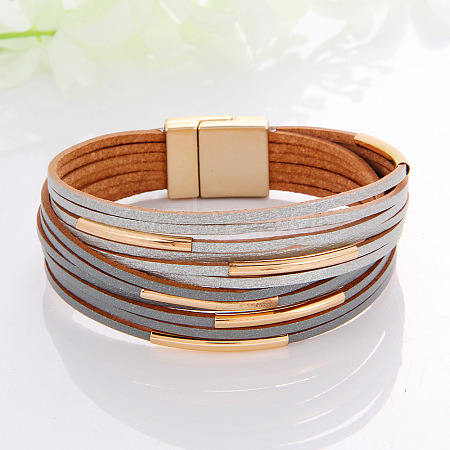 Two Tone Imitation Leather Multi-strand Bracelets for Women WGE2A7B-09-1