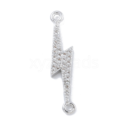 Rack Plating Brass Micro Pave Clear Cubic Zirconia Lightning Bolt Connector Charms KK-A234-067P-1