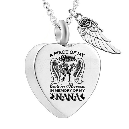 Stainless Steel Heart & Feather Pendant Urn Ashes Necklaces PW-WG6E859-03-1