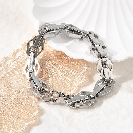 304 Stainless Steel Rhombus Link Chain Bracelets for Women Men BJEW-F488-56P-1