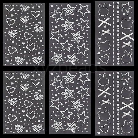 6 Sheets 3 Styles Acrylic Rhinestone Face Body Stickers AJEW-SP0002-68A-1