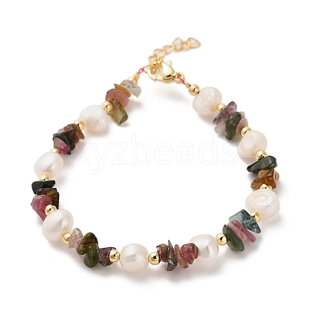 Natural Tourmaline Chip Beaded Bracelets for Women BJEW-F478-02B-1