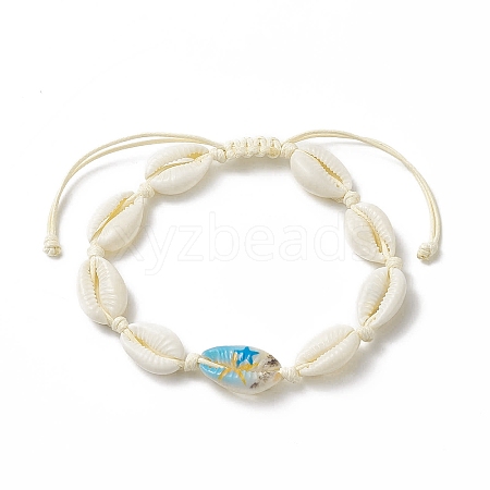 Narural Cowrie Shell Braided Bead Anklet for Women AJEW-AN00527-03-1