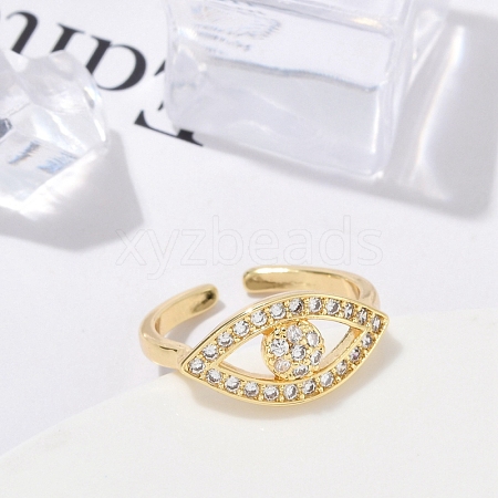 Rack Plating Brass Micro Pave Clear Cubic Zirconia Cuff Finger Rings for Women RJEW-M028-72G-1