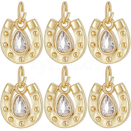 Beebeecraft 6Pcs Brass with Cubic Zirconia Pendants KK-BBC0012-07-1