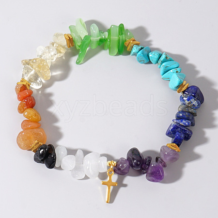 Bohemian Style Natural Mixed Gemstone Chips Stretch Bracelets for Women LU9203-1-1