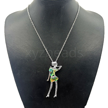 Alloy Pave Natural Paua Shell Woman Pendant Necklaces XH4699-1-1