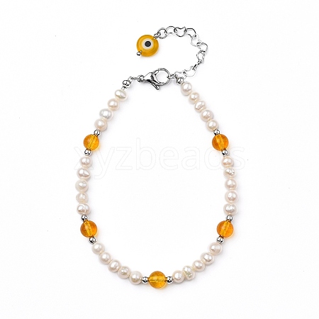 Natural Citrine(Dyed & Heated) Beaded Bracelets BJEW-JB05313-01-1