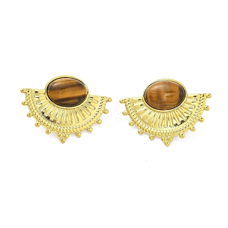 304 Stainless Steel Natural Tiger Eye Stud Earrings EJEW-S244-01G-M-1