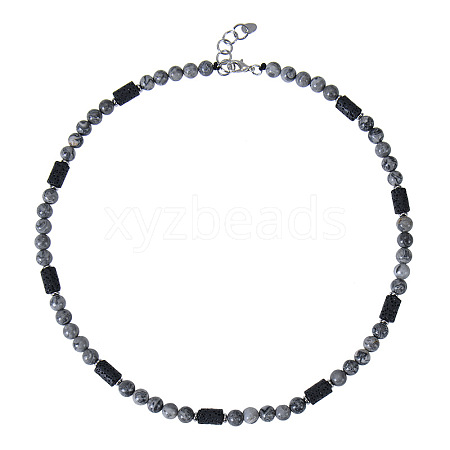 6mm Round Natural Map Stone & Natural Lava Rock Beaded Necklaces for Men and Women UU3389-1-1