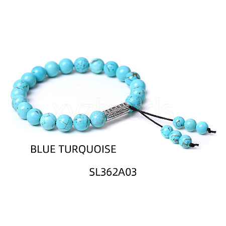 8MM Synthetic Turquoise Buddha Prayer Beads Bracelet Men Women WV3915-3-1