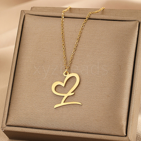 304 Stainless Steel Heart Initial Pendant Necklaces for Women Men FS-WG51A4F-06-1