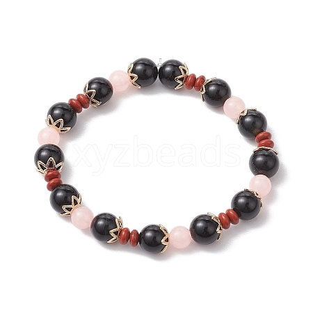 Natural Red Jasper & Black Onyx(Dyed & Heated) & Luminous Acrylic Beaded Stretch Bracelets for Women Men BJEW-JB10502-1