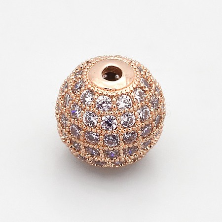 Brass Micro Pave Grade AAA Cubic Zirconia Beads KK-E711-10mm-115RG-NR-1
