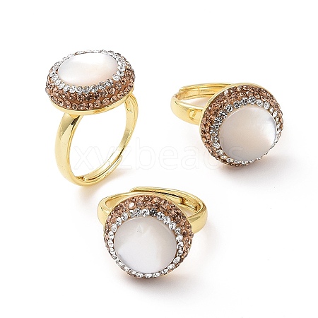 Adjustable Shell Pearl Ring with Rhinestone RJEW-A011-05G-1