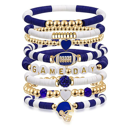 7Pcs Rugby Polymer Clay Heishi & CCB Plastic Beaded Stretch Bracelets Set FS-WGC7825-03-1