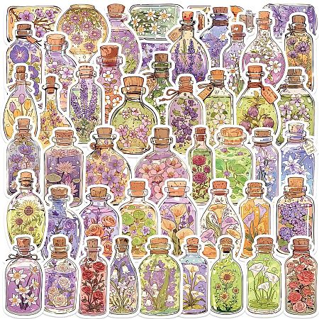 50Pcs Cute Flower Glass Bottle  Cartoon Paper Stickers PW-WGBC688-01-1