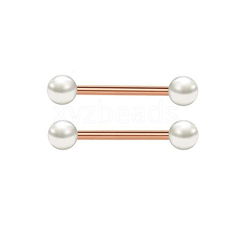 304 Stainless Steel & Plastic Imitation Pearl Half Round Nipple Barbells WGD80F3-06-1