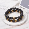 Natural Lava Rock & Non-magnetic Synthetic Hematite Round Beads Energy Power Stretch Bracelets Sett BJEW-JB07051-01-2