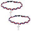 2Pcs Stainless Steel Baseball Cross Pendant Braided Nylon Cord Necklaces NJEW-UN0001-83-1