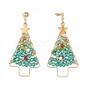 Shell Pearl & Glass Braided Christmas Tree Dangle Stud Earrings EJEW-TA00090-2