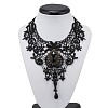 Gothic Alloy Glass Lace Heart Statement Bib Choker Necklaces for Women FS-WGE10D6-01-1