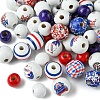 75Pcs 12 Styles Independence Day Theme Wood European Beads WOOD-FS0001-22-3