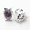 Owl Brass Natural Amethyst Finger Rings RJEW-L074-01-1