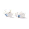 Enamel Curved Oval with Evil Eye Stud Earrings EJEW-G334-02G-01-1