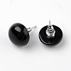 Half Round Dome Natural Dyed & Heated Black Agate Stud Earrings EJEW-L171-07-1