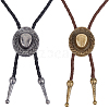 2Pcs 2 Colors Western Zinc Alloy Bolo Tie Cowboy Hat Lariat PU Leather Cord Necklaces NJEW-WR0001-03-1