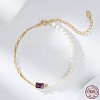 Natural Freshwater Pearls Beaded Bracelets with Cubic Zirconia Rectangle Link BJEW-I314-139-2