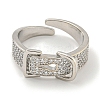 Rack Plating Brass Micro Pave Cubic Zirconia Belt Shape Open Cuff Rings for Women RJEW-F162-10P-2