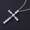 Silver Color Plated Brass Cubic Zirconia Cross Pendant Necklaces NJEW-BB08796-4