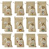 12Pcs 12 Styles Christmas Printed Burlap Packing Pouches Drawstring Bags ABAG-FS0001-03A-2