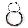 Morse Code Natural Tiger Eye & Non-Magnetic Synthetic Hematite Adjustable Braided Bracelets for Men TY9665-1