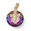 Brass Micro Pave Cubic Zirconia with Glass Pendents KK-Q815-01G-05-1