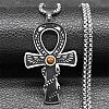 304 Stainless Steel Pave Natural Tiger Eye Ankh Cross Pendant Box Chain Necklaces STAS-D196-04P-1