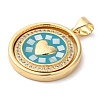 Flat Round with Heart Brass Micro Pave Cubic Zirconia Pendants KK-K385-59G-3