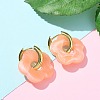 Brass Resin Flower Hoop Earrings for Women EJEW-U038-01G-3