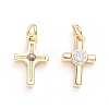 Brass Micro Pave Cubic Zirconia Tiny Cross Charms ZIRC-G165-03G-3