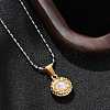 304 Stainless Steel & Plastic Imitation Pearl Flat Round Pendant Necklaces for Women NJEW-S439-05GP-2