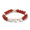 Natural Carnelian & Pearl Beaded Stretch Bracelet for Women BJEW-JB09384-01-1