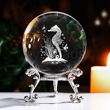 Inner Carving Sea Horse Glass Crystal Ball Diaplay Decoration PW-WG5C3D3-01