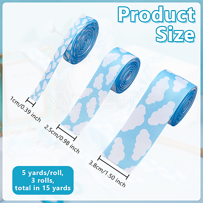 15 Yards 3 Styles Polyester Cloud Printed Grosgrain Ribbons OCOR-OC0001-76-1