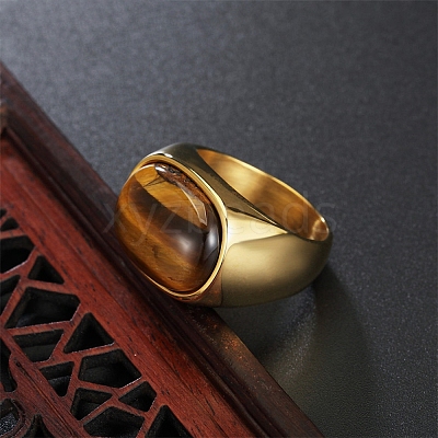 304 Stainless Steel with Natural Tiger Eye Finger Rings for Men FS-WG155DB-06-1