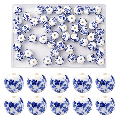 50Pcs Handmade Blue and White Porcelain Beads PORC-FS0001-07-1