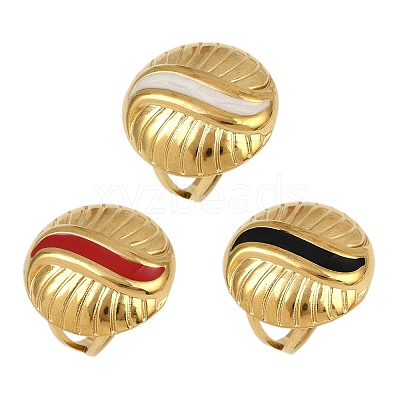 Flat Round 304 Stainless Steel Enamel Finger Rings for Women RJEW-G355-07G-1