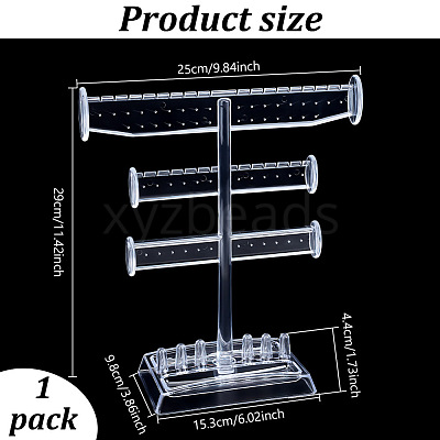 3-Tier T Bar Plastic Jewelry Towers for Earrings Rings ODIS-WH0030-204-1